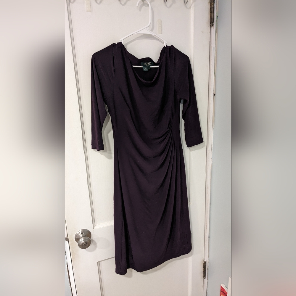 Ralph Lauren long sleeve rouched waist dress, purple